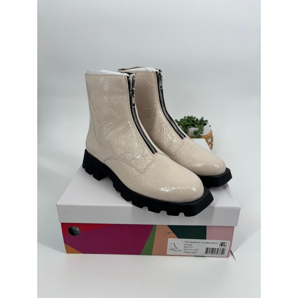 Katy Perry Combat‎ Boot Womens 7M Chalk The Daarling Front Zip Lug Sole KP3191